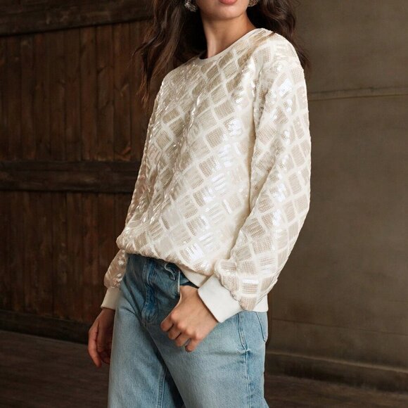 Women's Sequin Embellished Round Neck Loose Fit top - Picture 4 of 8